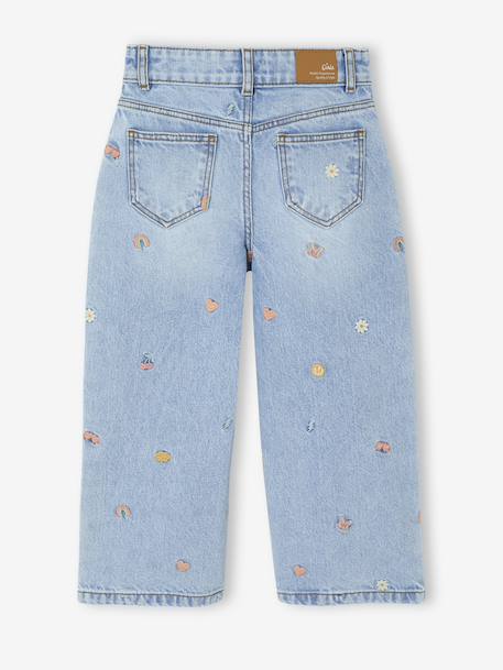 Jean fille large motifs brodés bleu clair - vertbaudet enfant 
