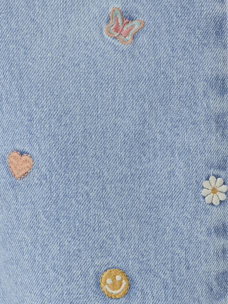 Jean fille large motifs brodés bleu clair - vertbaudet enfant 