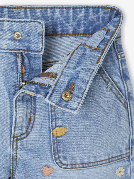 Jean fille large motifs brodés bleu clair - vertbaudet enfant 