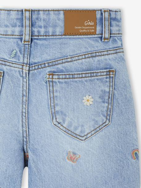 Jean fille large motifs brodés bleu clair - vertbaudet enfant 