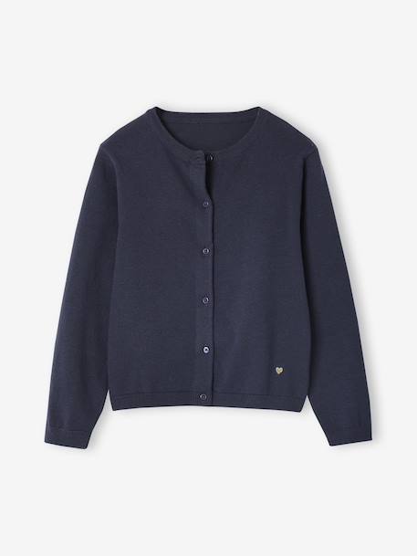 Meisjesvest Basics van fijn breisel antraciet+gemêleerd beige+gemêleerd grijs+marineblauw+rouge+rozenhout+smaragdgroen+vanille - vertbaudet enfant 