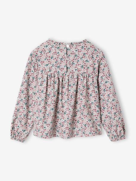 Blouse fille imprimée fleurs bleu grisé+écru+vanille - vertbaudet enfant 