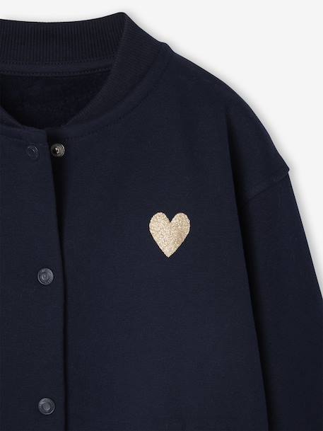 Sweat style teddy fille en molleton gris chiné+marine - vertbaudet enfant 