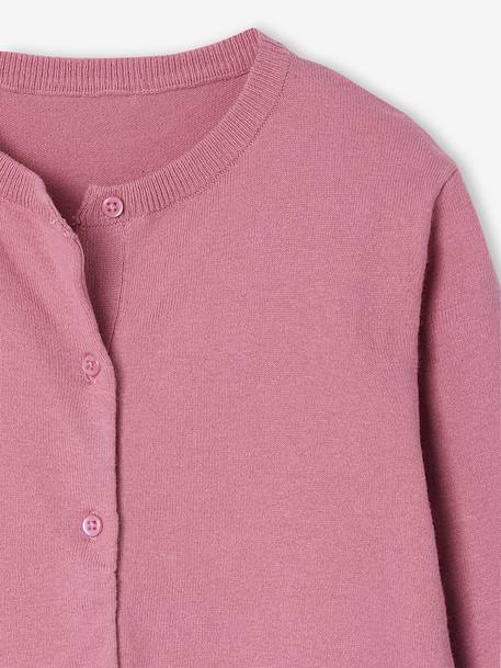 Meisjesvest Basics van fijn breisel antraciet+gemêleerd beige+gemêleerd grijs+marineblauw+rouge+rozenhout+smaragdgroen+vanille - vertbaudet enfant 