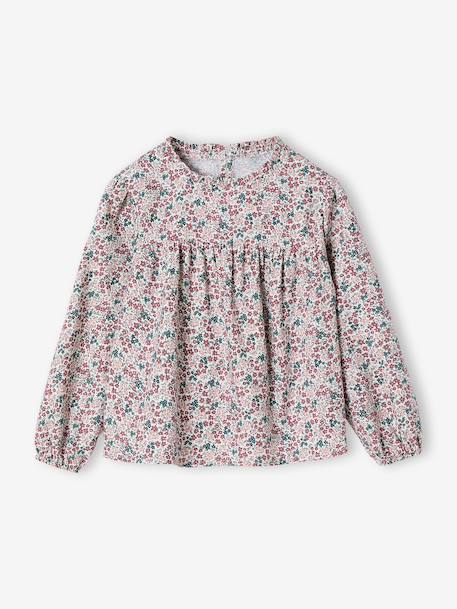 Blouse fille imprimée fleurs bleu grisé+écru+vanille - vertbaudet enfant 