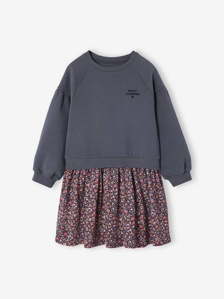 Robe bi-matière fille anthracite+corail - vertbaudet enfant 