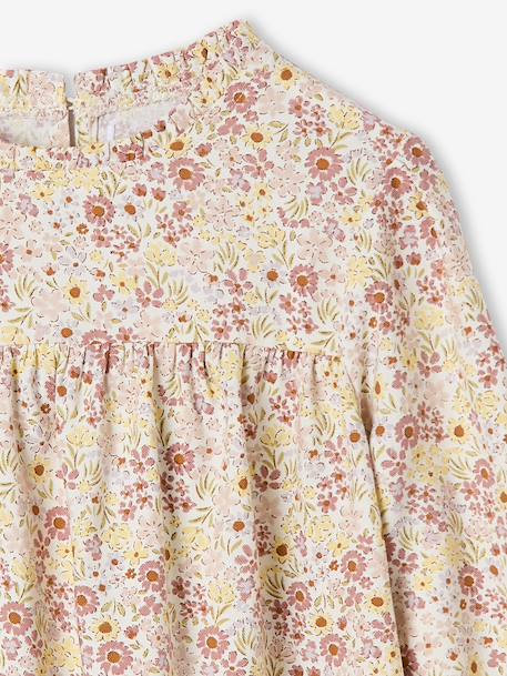 Blouse fille imprimée fleurs bleu grisé+écru+vanille - vertbaudet enfant 