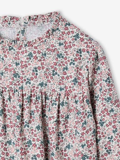 Blouse fille imprimée fleurs bleu grisé+écru+vanille - vertbaudet enfant 