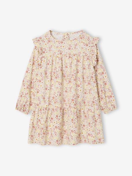 Robe imprimée à volants fille écru+marine+vanille+vert sauge - vertbaudet enfant 