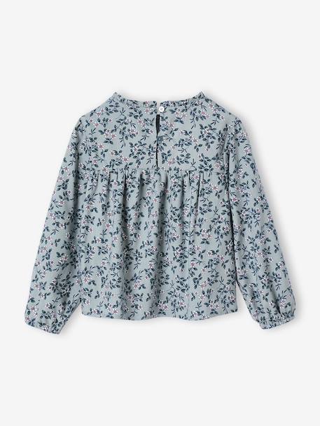 Blouse fille imprimée fleurs bleu grisé+écru+vanille - vertbaudet enfant 