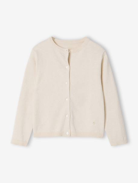 Gilet fille maille fine BASICS anthracite+beige chiné+blush+bois de rose+gris chiné+marine+vanille+vert émeraude - vertbaudet enfant 