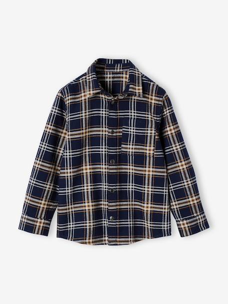 Chemise à carreaux en flanelle garçon bleu ardoise+bleu nuit+carreaux marine+carreaux vert - vertbaudet enfant 