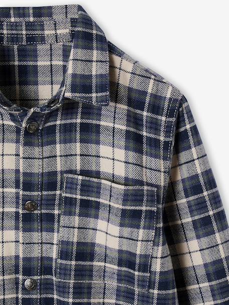 Chemise à carreaux en flanelle garçon bleu ardoise+bleu nuit+carreaux marine+carreaux vert - vertbaudet enfant 