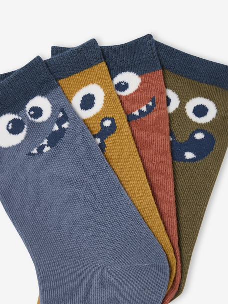 Lot de 4 paires de chaussettes 'monstres' garçon bleu - vertbaudet enfant 