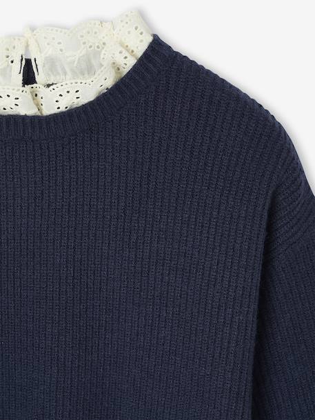 Pull fille col fantaisie forme loose marine+rayé marine+violet - vertbaudet enfant 