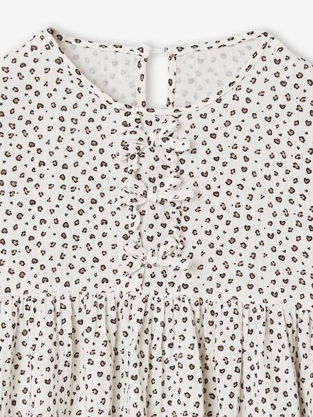 Robe en gaze de coton avec noeuds fantaisie fille écru+olive - vertbaudet enfant 
