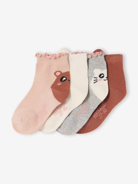 Set van 4 halve sokken voor meisjes met dierenmotief oudroze - vertbaudet enfant 