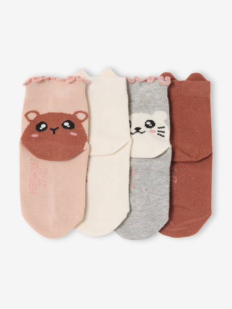 Lot 4 Mi-Chaussettes Fille Motif Animalier vieux rose - vertbaudet enfant 