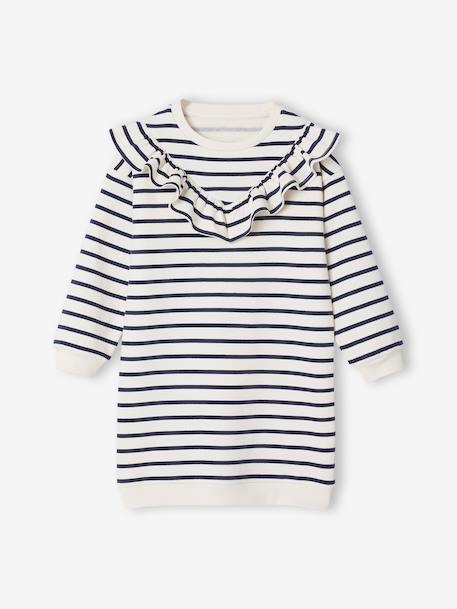 Robe en molleton à volant fille écru+vanille+vert émeraude - vertbaudet enfant 