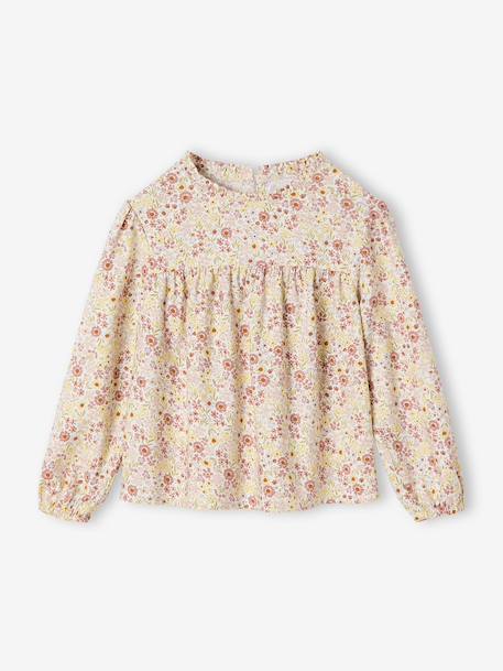 Blouse fille imprimée fleurs bleu grisé+écru+vanille - vertbaudet enfant 