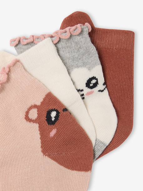 Set van 4 halve sokken voor meisjes met dierenmotief oudroze - vertbaudet enfant 
