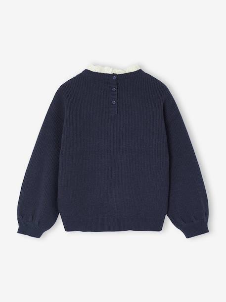 Pull fille col fantaisie forme loose marine+rayé marine+violet - vertbaudet enfant 