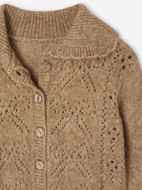 Gilet fille maille ajourée noeuds fantaisie moka - vertbaudet enfant 