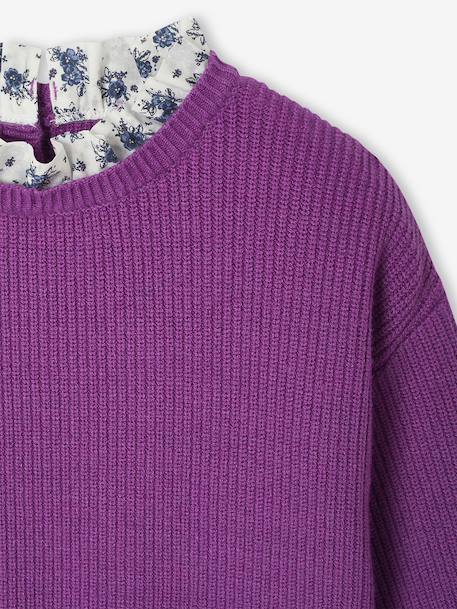 Pull fille col fantaisie forme loose marine+rayé marine+violet - vertbaudet enfant 