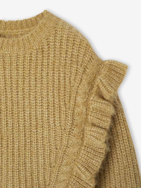Pull fille à volants et torsades beige doré - vertbaudet enfant 
