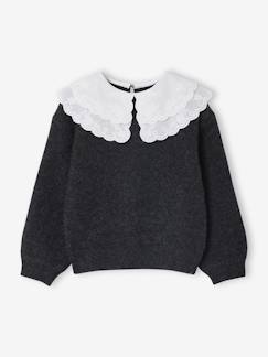 Meisje-Trui, vest, sweater-Geborduurde meisjestrui met dubbele kraag van schuimbreisel