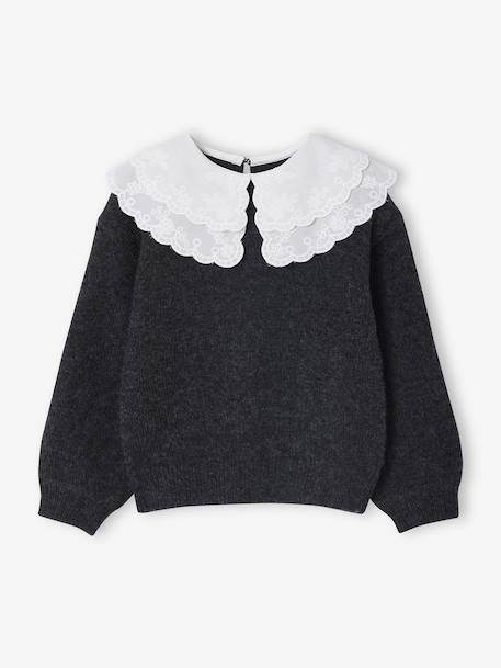 Fille-Pull, gilet, sweat-Pull fille double col brodé maille mousseuse 