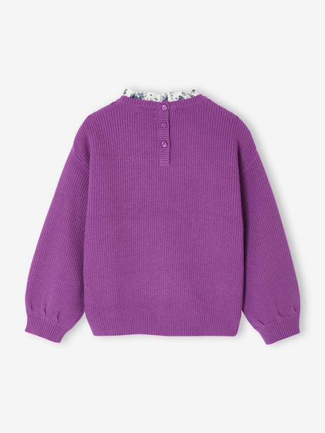 Pull fille col fantaisie forme loose marine+rayé marine+violet - vertbaudet enfant 
