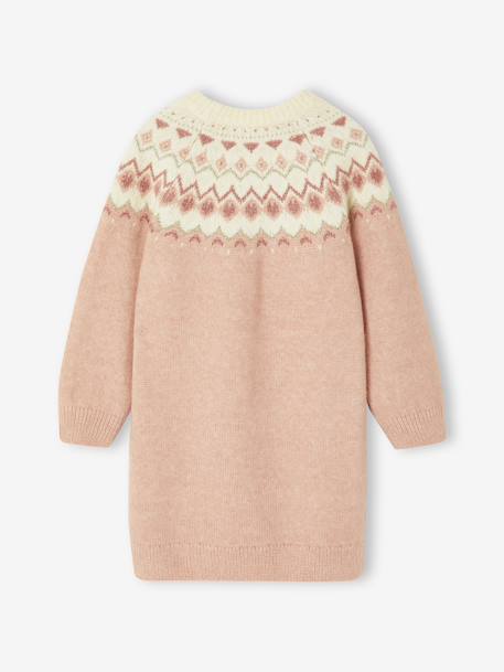 Robe jacquard en tricot fille rose poudré+vert de gris - vertbaudet enfant 