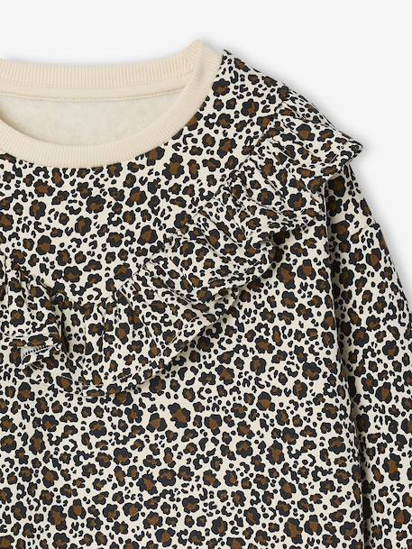 Robe en molleton à volant fille écru+vanille+vert émeraude - vertbaudet enfant 