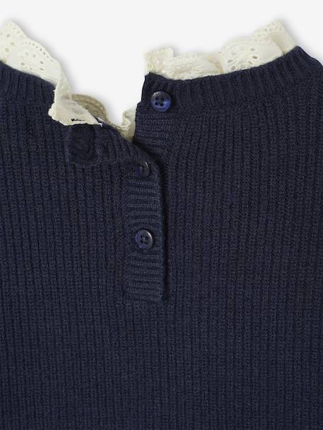 Pull fille col fantaisie forme loose marine+rayé marine+violet - vertbaudet enfant 