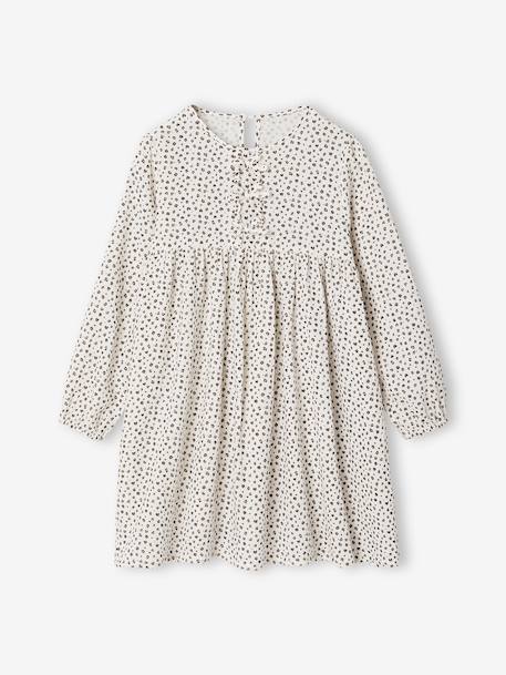 Robe en gaze de coton avec noeuds fantaisie fille écru+olive - vertbaudet enfant 