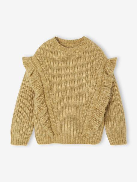 Pull fille à volants et torsades beige doré - vertbaudet enfant 