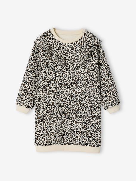 Robe en molleton à volant fille écru+vanille+vert émeraude - vertbaudet enfant 