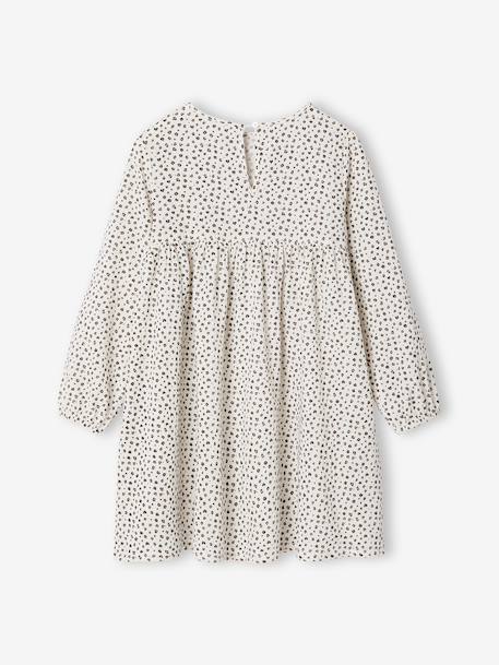 Robe en gaze de coton avec noeuds fantaisie fille écru+olive - vertbaudet enfant 