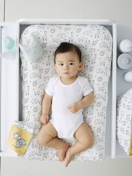 Housse matelas à langer en coton gris chiné renard+IVOIRE IMPRIME+vert tanzanie - vertbaudet enfant 