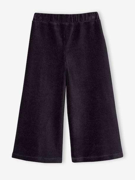 Wijde, fluwelen broek voor meisjes antraciet+bruin+pruim - vertbaudet enfant 