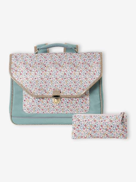 Personaliseerbare schooltas BERGAMOTTE + etui met bloemenprint voor meisjes saliegroen - vertbaudet enfant 