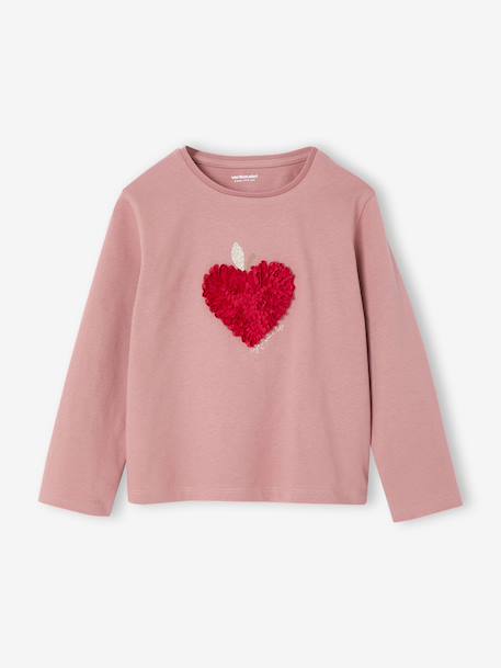 T-shirt fille animation coeur fille manches longues blush+écru - vertbaudet enfant 
