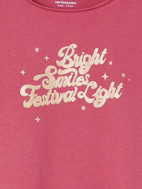 T-shirt fille imprimé manches longues écru+framboise+marine - vertbaudet enfant 