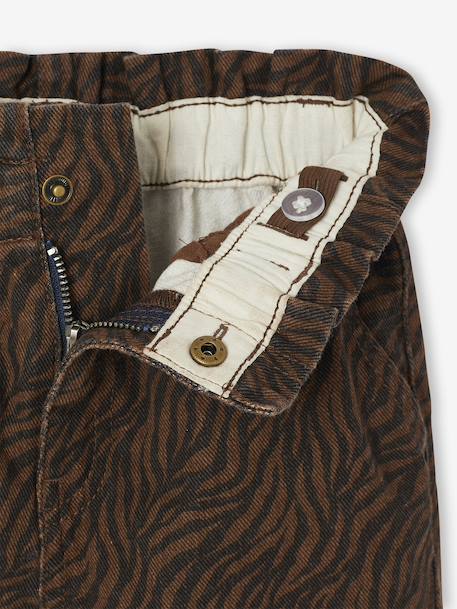 Wijde 'paperbag' meisjesbroek met luipaardprint beige+chocoladebruin - vertbaudet enfant 