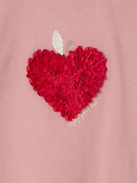 T-shirt fille animation coeur fille manches longues blush+écru - vertbaudet enfant 