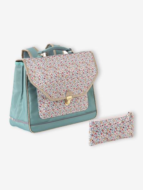 Cartable fille personnalisable + trousse imprimé fleuri Bergamotte vert sauge - vertbaudet enfant 