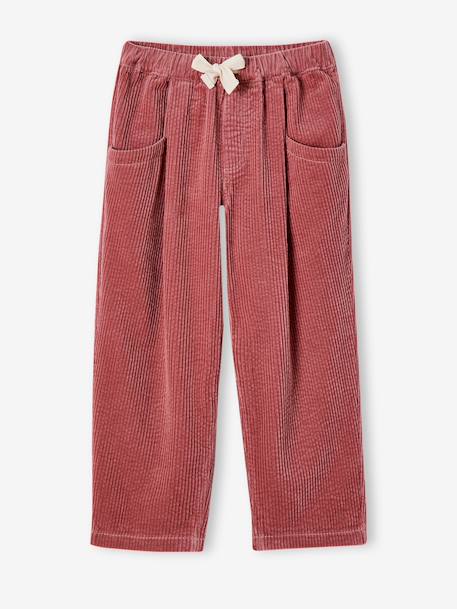 Pantalon fille velours forme loose bordeaux+chocolat+vieux rose - vertbaudet enfant 