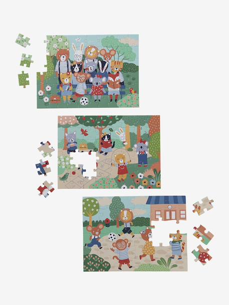 3 evolutionaire kartonnen puzzels van 36 tot 60 stukjes De vrolijke dieren meerkleurig - vertbaudet enfant 