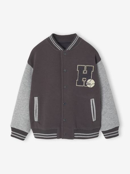 Teddy-sweatshirt in fleece voor jongens met lusbadge. antraciet+dennen+marineblauw - vertbaudet enfant 